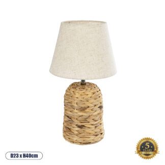 HOLOKAI 01960 Boho Επιτραπέζιο Φωτιστικό Πορτατίφ Μονόφωτο 1 x E27 AC220-240V IP20 - Φ23 x Υ40cm - Μπεζ Φυσική Ράφια Άχυρο Πλέγμα με Μπεζ Καπέλο - 5 Χρόνια Εγγύηση