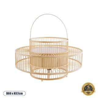 SORENIA 02004 Boho Επιδαπέδιο Φωτιστικό Μονόφωτο 1 x E27 AC220-240V IP20 - Φ60 x Υ32cm - Μπεζ Ξύλινο Μπαμπού Πλέγμα - 5 Χρόνια Εγγύηση
