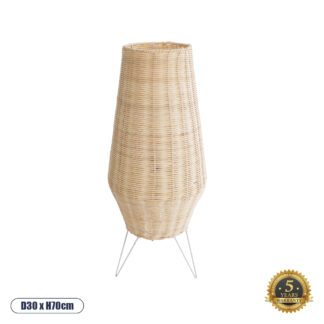 BOLSON 02012 Boho Επιδαπέδιο Φωτιστικό Μονόφωτο 1 x E27 AC220-240V IP20 - Φ30 x Υ70cm - Μπεζ Ξύλινο Μπαμπού Πλέγμα - 5 Χρόνια Εγγύηση