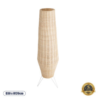 BOLSON 02013 Boho Επιδαπέδιο Φωτιστικό Μονόφωτο 1 x E27 AC220-240V IP20 - Φ30 x Υ120cm - Μπεζ Ξύλινο Μπαμπού Πλέγμα - 5 Χρόνια Εγγύηση