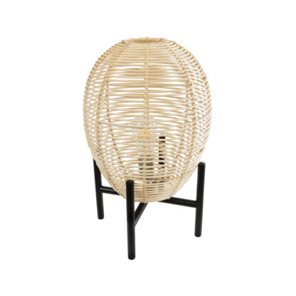 NERINA 02014 Boho Επιτραπέζιο Φωτιστικό Πορτατίφ Μονόφωτο 1 x E27 AC220-240V IP20 - Φ30 x Υ50cm - Μαύρο Μεταλλικό με Μπεζ Ρατάν Καπέλο Πλέγμα - 5 Χρόνια Εγγύηση - Image 2