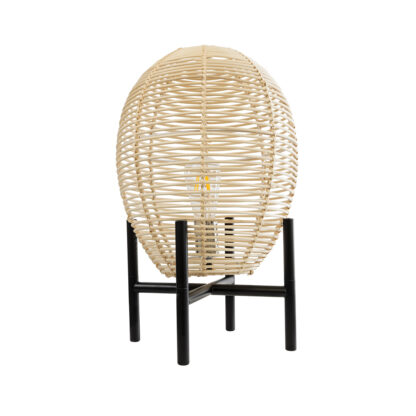 NERINA 02014 Boho Επιτραπέζιο Φωτιστικό Πορτατίφ Μονόφωτο 1 x E27 AC220-240V IP20 - Φ30 x Υ50cm - Μαύρο Μεταλλικό με Μπεζ Ρατάν Καπέλο Πλέγμα - 5 Χρόνια Εγγύηση - Image 4