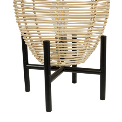 NERINA 02014 Boho Επιτραπέζιο Φωτιστικό Πορτατίφ Μονόφωτο 1 x E27 AC220-240V IP20 - Φ30 x Υ50cm - Μαύρο Μεταλλικό με Μπεζ Ρατάν Καπέλο Πλέγμα - 5 Χρόνια Εγγύηση - Image 6