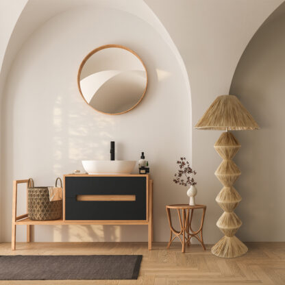 LUANA 02108 Boho Επιδαπέδιο Φωτιστικό Μονόφωτο 1 x E27 AC220-240V IP20 - Φ60 x Υ150cm - Μπεζ Φυσική Ράφια Νήμα Καπέλο - 5 Χρόνια Εγγύηση - Image 10
