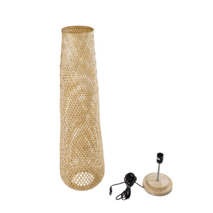 MAMIZU 02109 Boho Επιδαπέδιο Φωτιστικό Μονόφωτο 1 x E27 AC220-240V IP20 - Φ28 x Υ93cm - Μπεζ Ξύλινο Μπαμπού Πλέγμα - 5 Χρόνια Εγγύηση - Image 9
