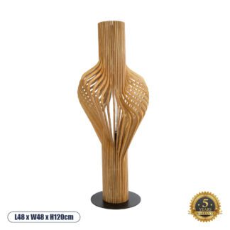 MIHIRO 02150 Boho Επιδαπέδιο Φωτιστικό Μονόφωτο 1 x E27 AC220-240V IP20 - Μ48 x Π48 x Υ120cm - Καφέ Ξύλινο με Μαύρη Μεταλλική Βάση Πλέγμα - 5 Χρόνια Εγγύηση