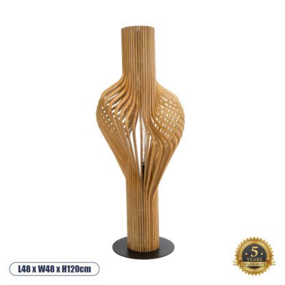 MIHIRO 02150 Boho Επιδαπέδιο Φωτιστικό Μονόφωτο 1 x E27 AC220-240V IP20 - Μ48 x Π48 x Υ120cm - Καφέ Ξύλινο με Μαύρη Μεταλλική Βάση Πλέγμα - 5 Χρόνια Εγγύηση