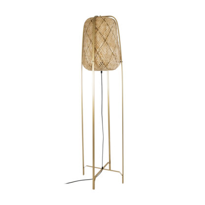 MEILANI 02301 Boho Επιδαπέδιο Φωτιστικό Μονόφωτο 1 x E27 AC220-240V IP20 - Φ40 x Υ150cm - Χρυσό Μεταλλικό με Μπεζ Ξύλινο Ρατάν Πλέγμα - 5 Χρόνια Εγγύηση - Image 2