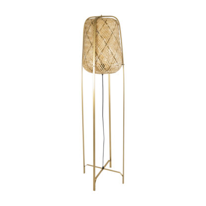 MEILANI 02301 Boho Επιδαπέδιο Φωτιστικό Μονόφωτο 1 x E27 AC220-240V IP20 - Φ40 x Υ150cm - Χρυσό Μεταλλικό με Μπεζ Ξύλινο Ρατάν Πλέγμα - 5 Χρόνια Εγγύηση - Image 4