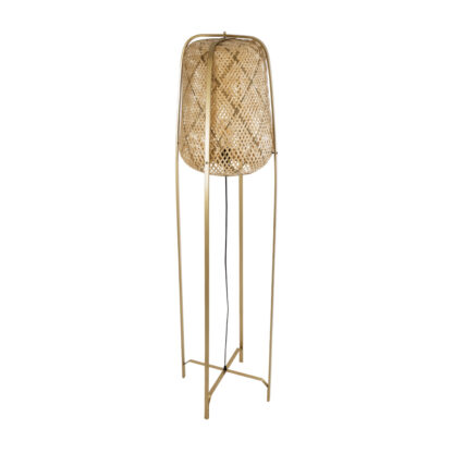 MEILANI 02301 Boho Επιδαπέδιο Φωτιστικό Μονόφωτο 1 x E27 AC220-240V IP20 - Φ40 x Υ150cm - Χρυσό Μεταλλικό με Μπεζ Ξύλινο Ρατάν Πλέγμα - 5 Χρόνια Εγγύηση - Image 5