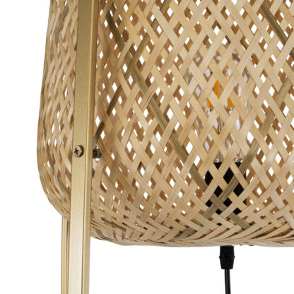 MEILANI 02301 Boho Επιδαπέδιο Φωτιστικό Μονόφωτο 1 x E27 AC220-240V IP20 - Φ40 x Υ150cm - Χρυσό Μεταλλικό με Μπεζ Ξύλινο Ρατάν Πλέγμα - 5 Χρόνια Εγγύηση - Image 7