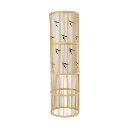 FALKLAND 02307 Boho Επιδαπέδιο Φωτιστικό Μονόφωτο 1 x E27 AC220-240V IP20 - Φ30 x Υ100cm - Λευκό Υφασμάτινο με Μάυρες Λεπτομέρειες και Μπεζ Ξύλινο Μπαμπού Πλέγμα - 5 Χρόνια Εγγύηση - Image 2