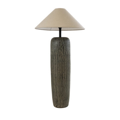 OLIANA 02315 Boho Επιδαπέδιο Φωτιστικό Μονόφωτο 1 x E27 AC220-240V IP20 - Φ55 x Υ110cm - Γκρι Ανθρακί Κεραμικό με Μπεζ Υφασμάτινο Καπέλο - 5 Χρόνια Εγγύηση - Image 2