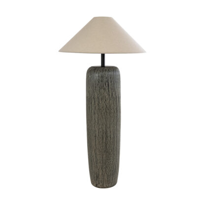 OLIANA 02315 Boho Επιδαπέδιο Φωτιστικό Μονόφωτο 1 x E27 AC220-240V IP20 - Φ55 x Υ110cm - Γκρι Ανθρακί Κεραμικό με Μπεζ Υφασμάτινο Καπέλο - 5 Χρόνια Εγγύηση - Image 4