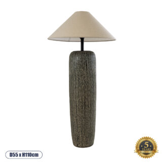OLIANA 02315 Boho Επιδαπέδιο Φωτιστικό Μονόφωτο 1 x E27 AC220-240V IP20 - Φ55 x Υ110cm - Γκρι Ανθρακί Κεραμικό με Μπεζ Υφασμάτινο Καπέλο - 5 Χρόνια Εγγύηση