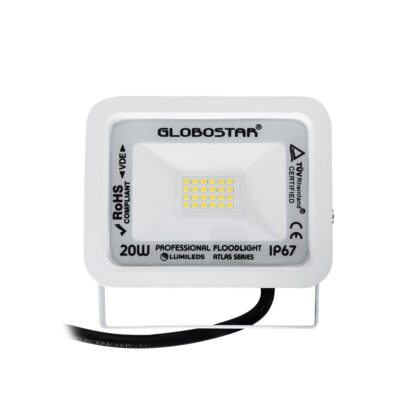 ATLAS 61408 Επαγγελματικός Προβολέας LED 20W 2400lm 120° AC 220-240V - Αδιάβροχος IP67 - Μ12 x Π2.5 x Υ9.5cm - Λευκό - Φυσικό Λευκό 4500K - LUMILEDS Chips - TÜV Rheinland Certified - 5 Years Warranty - Image 3
