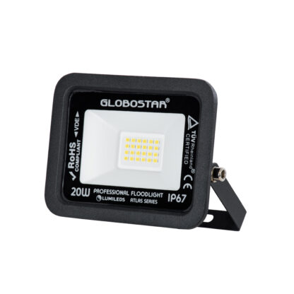 ATLAS 61411 Επαγγελματικός Προβολέας LED 20W 2400lm 120° AC 220-240V - Αδιάβροχος IP67 - Μ12 x Π2.5 x Υ9.5cm - Μαύρο - Φυσικό Λευκό 4500K - LUMILEDS Chips - TÜV Rheinland Certified - 5 Years Warranty - Image 2