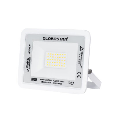 ATLAS 61414 Επαγγελματικός Προβολέας LED 30W 3600lm 120° AC 220-240V - Αδιάβροχος IP67 - Μ16 x Π2.5 x Υ12.5cm - Λευκό - Φυσικό Λευκό 4500K - LUMILEDS Chips - TÜV Rheinland Certified - 5 Years Warranty - Image 2