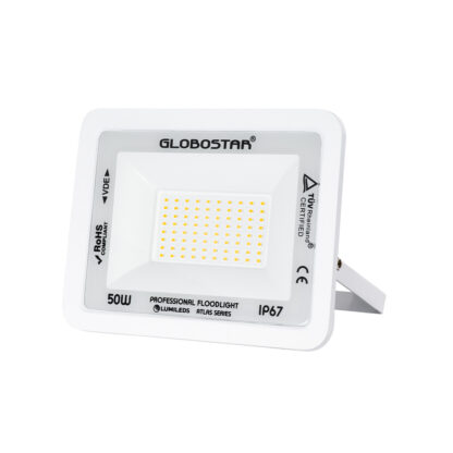 ATLAS 61421 Επαγγελματικός Προβολέας LED 50W 5750lm 120° AC 220-240V - Αδιάβροχος IP67 - Μ21 x Π3.5 x Υ16cm - Λευκό - Θερμό Λευκό 2700K - LUMILEDS Chips - TÜV Rheinland Certified - 5 Years Warranty - Image 2
