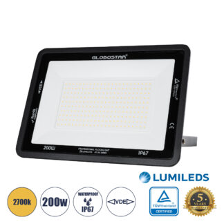 ATLAS 61433 Επαγγελματικός Προβολέας LED 200W 23000lm 120° AC 220-240V - Αδιάβροχος IP67 - Μ38 x Π4 x Υ28cm - Μαύρο - Θερμό Λευκό 2700K - LUMILEDS Chips - TÜV Rheinland Certified - 5 Years Warranty