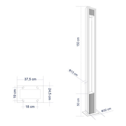 MERIDA 61513 Urban Light Φωτιστικό Πάρκου - Πλατείας - Κήπου Ύψους 2 μέτρων LED 40W 5440lm 60° AC100-240VAC IP67 IK09 - Μ32 x Π13 x Υ200cm - Anthracite Grey - Φυσικό Λευκό 4000K - LUMILEDS - MEAN WELL DRIVER - 5 Years Warranty - Image 9