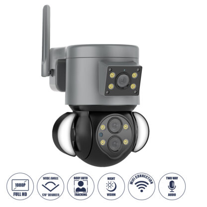 Επιτοίχια Κάμερα Πρίζας WiFi HD 1080P 350° Διπλή Κατέυθυνση Ομιλίας & Ανιχνευτή Κίνησης - Απομακρυσμένος Έλεγχος - Αδιάβροχη IP65 - Γρι Μαύρο - Μ15 x Π14.5 x Y15cm - 2 Χρόνια Εγγύηση - Image 2