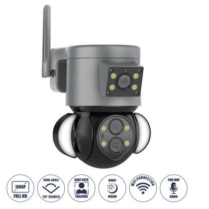 Επιτοίχια Κάμερα Πρίζας WiFi HD 1080P 350° Διπλή Κατέυθυνση Ομιλίας & Ανιχνευτή Κίνησης - Απομακρυσμένος Έλεγχος - Αδιάβροχη IP65 - Γρι Μαύρο - Μ15 x Π14.5 x Y15cm - 2 Χρόνια Εγγύηση