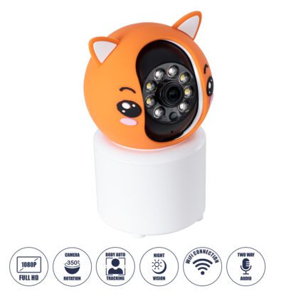 Επιτραπέζια Κάμερα WiFi HD 1080P 350° Διπλή Κατέυθυνση Ομιλίας & Ανιχνευτή Κίνησης - Απομακρυσμένος Έλεγχος Body Auto Tracking IP20 - Πορτοκαλί Λευκό - Φ8 x Υ13cm - 2 Χρόνια Εγγύηση