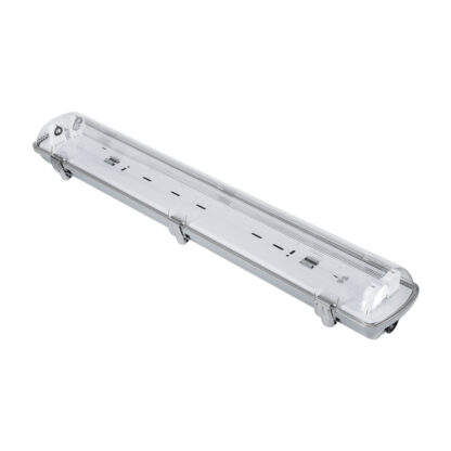 60cm Tri-Proof Πλαστικό PC Σκαφάκι με Μεταλλικά Clips για 2 x Λάμπες T8 Τύπου Φθορίου LED Τροφοδοσίας Ενός Άκρου Αδιάβροχο IP65 - Image 2