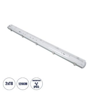 120cm Tri-Proof Πλαστικό PC Σκαφάκι με Μεταλλικά Clips για 2 x Λάμπες T8 Τύπου Φθορίου LED Τροφοδοσίας Ενός Άκρου Αδιάβροχο IP65