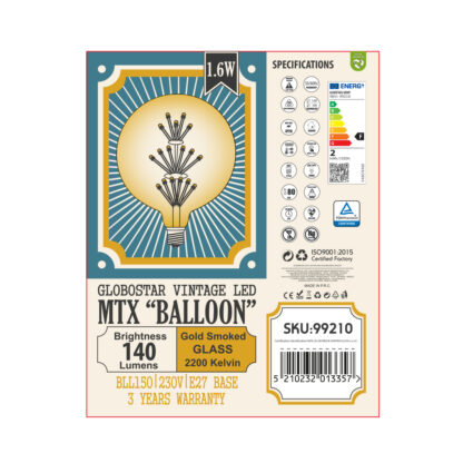 99210 Λάμπα LED MTX Diode HP E27 BLL150 MTX BALLOON Γλόμπος 1.6W 140lm 360° AC 220-240V IP20 Φ15 x Υ19.5cm Ultra Θερμό Λευκό 2200K με Μελί Γυαλί - 3 Χρόνια Εγγύηση - Image 6